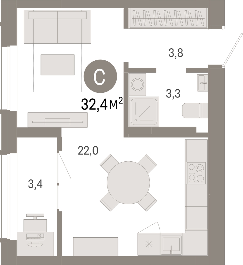 1-комнатная квартира с отделкой в Жилой район Южные кварталы на 7 этаже в 6 секции. Сдача в 3 кв. 2026 г.