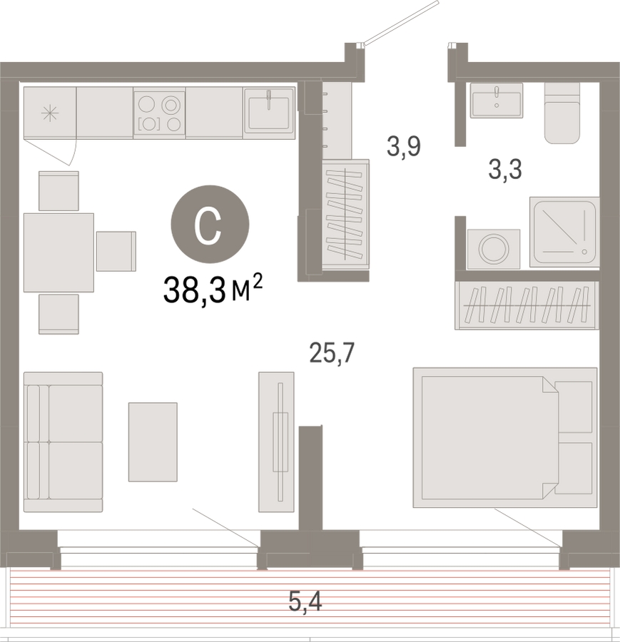 1-комнатная квартира (Студия) с отделкой в ЖК Прео на 4 этаже в 3 секции. Сдача в 4 кв. 2025 г.