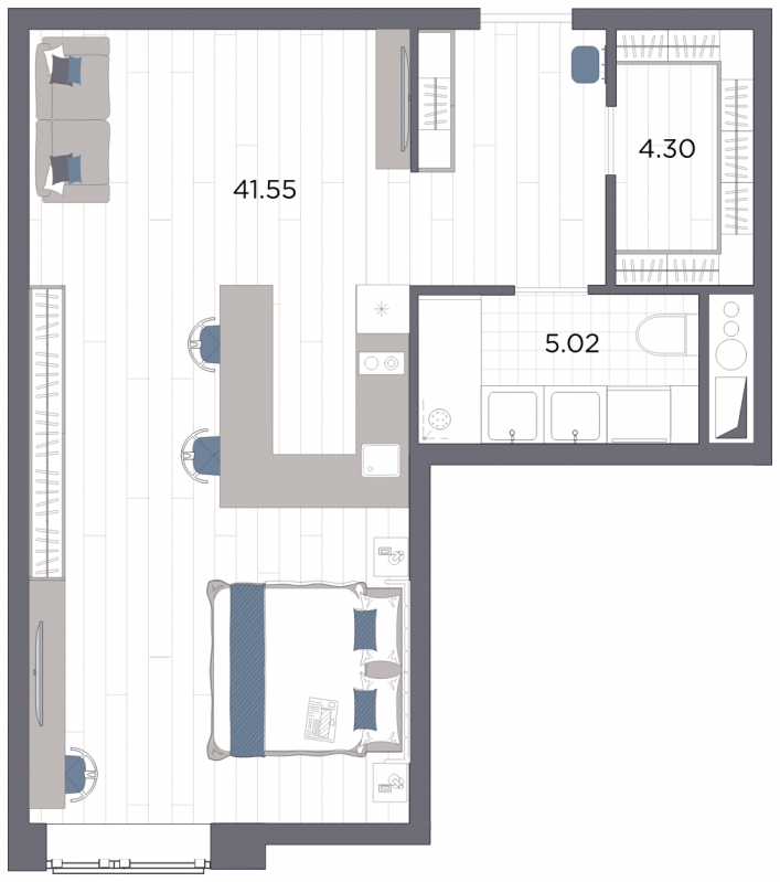 1-комнатная квартира с отделкой в Жилой район Южные кварталы на 4 этаже в 7 секции. Сдача в 3 кв. 2026 г.
