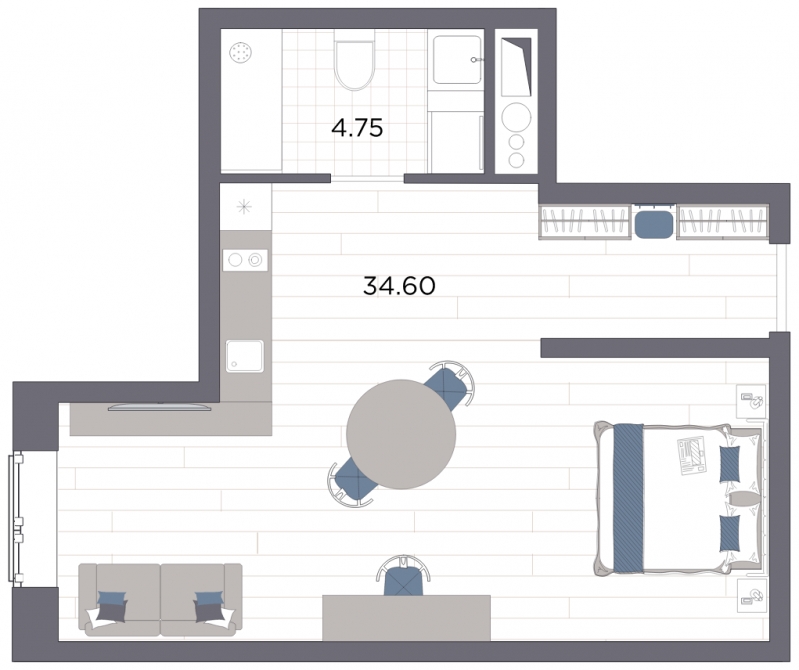 1-комнатная квартира с отделкой в ЖК Прео на 17 этаже в 2 секции. Сдача в 4 кв. 2025 г.