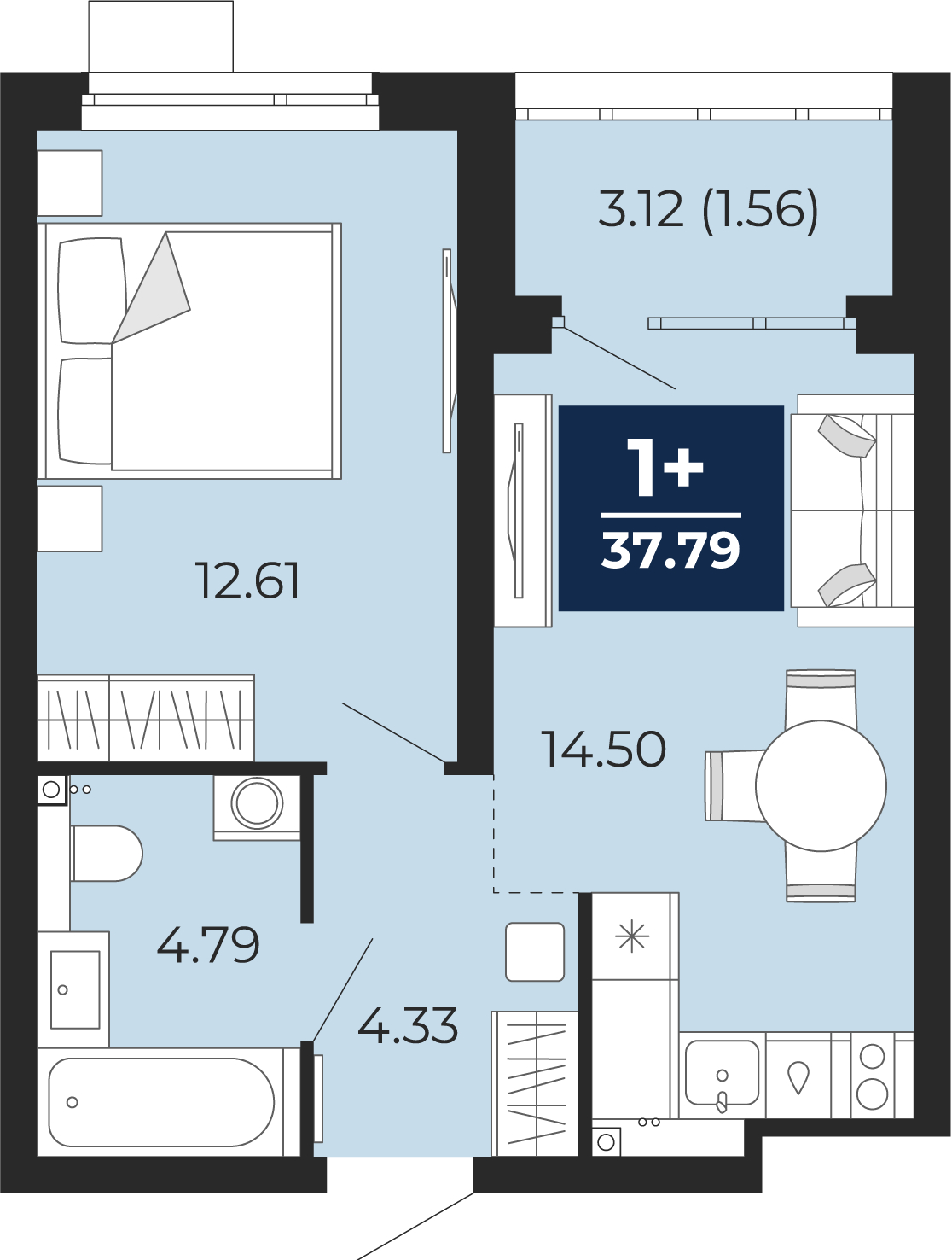 1-комнатная квартира в ЖК iLove на 5 этаже в 2 секции. Сдача в 4 кв. 2023 г.