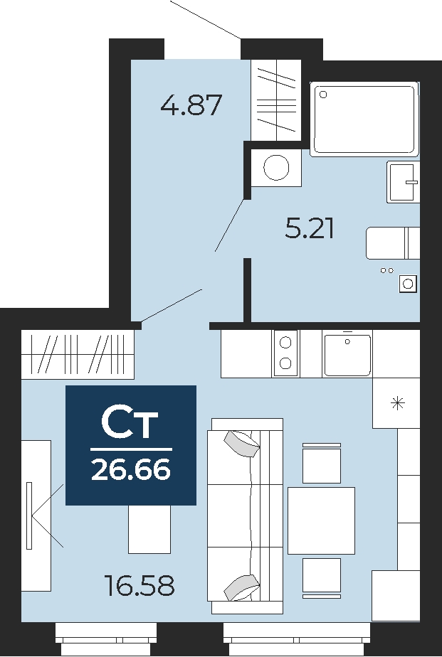 1-комнатная квартира в ЖК iLove на 7 этаже в 2 секции. Сдача в 4 кв. 2023 г.