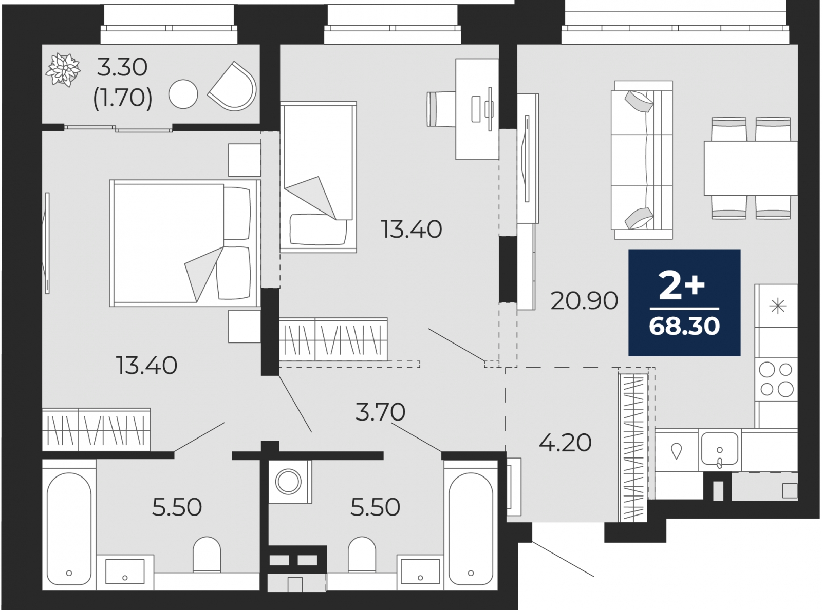 3-комнатная квартира в ЖК Митинский лес на 10 этаже в 1 секции. Сдача в 1 кв. 2022 г.