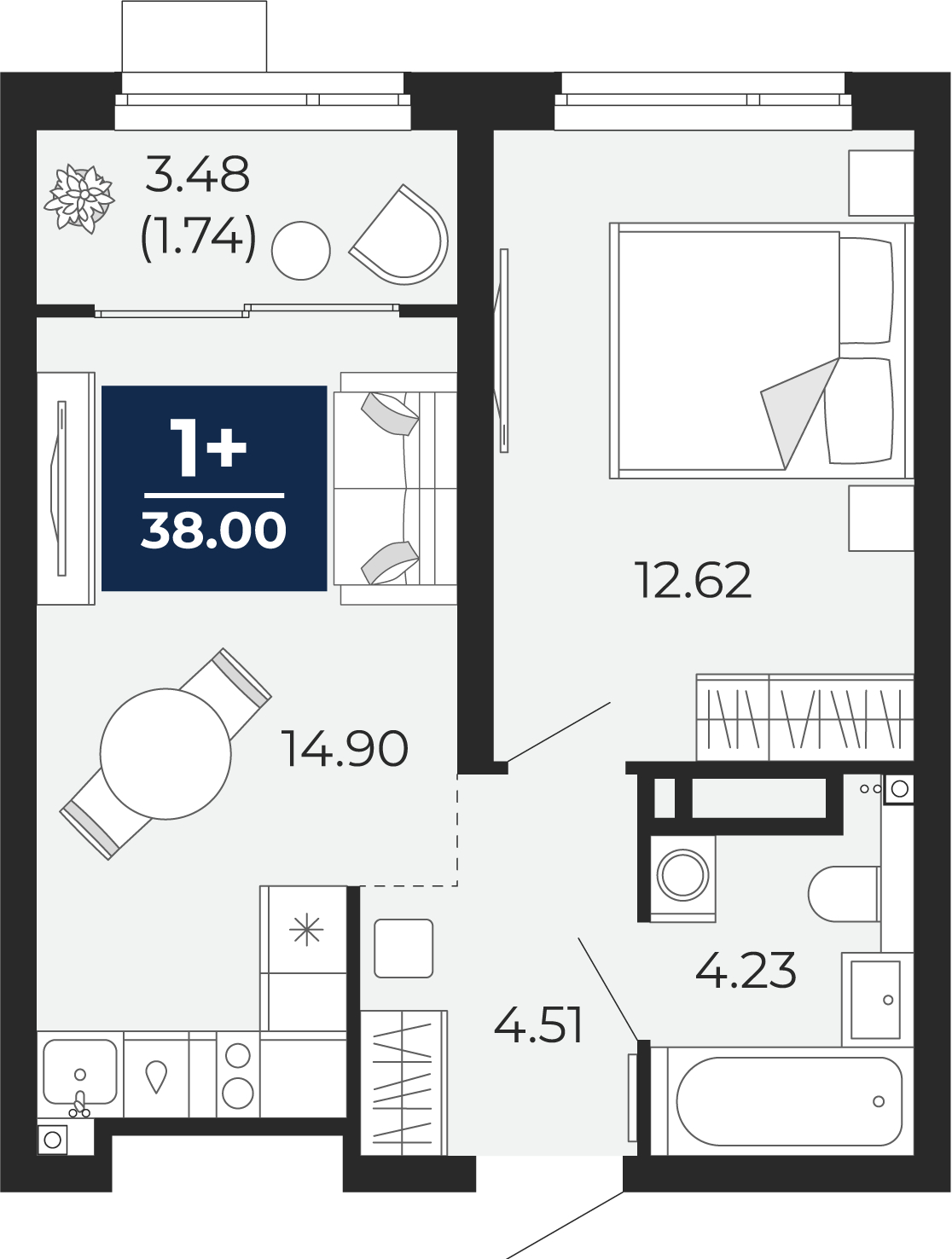 3-комнатная квартира в ЖК КутузовGRAD 2 на 9 этаже в 1 секции. Сдача в 3 кв. 2022 г.