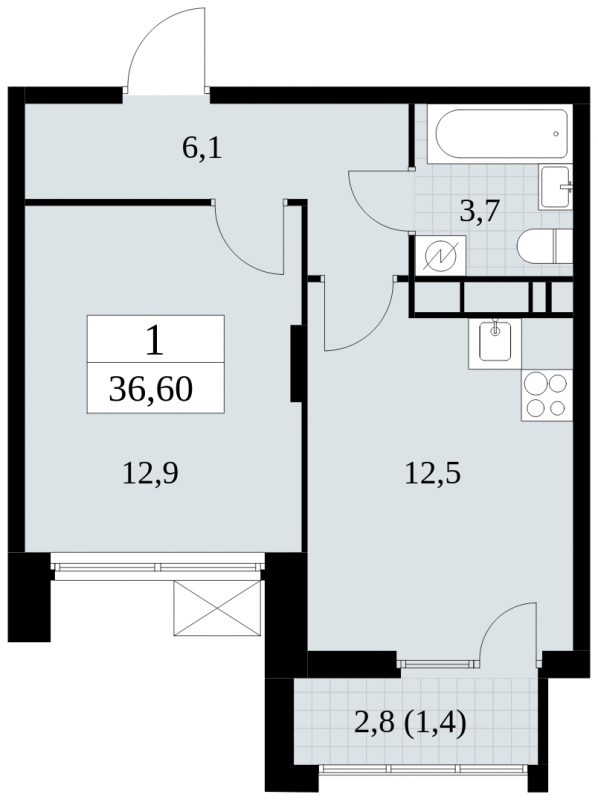 1-комнатная квартира (Студия) в ЖК Скандинавия на 10 этаже в 1 секции. Сдача в 4 кв. 2024 г.