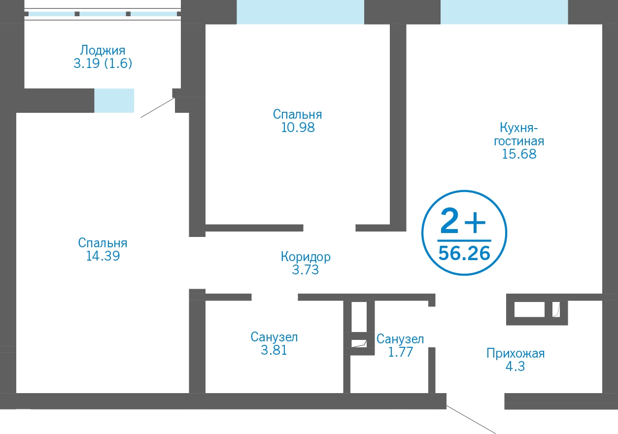 3-комнатная квартира с отделкой в ЖК TopHILLS на 21 этаже в 1 секции. Сдача в 1 кв. 2023 г.