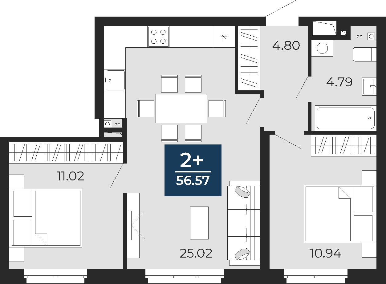 1-комнатная квартира (Студия) в ЖК TopHILLS на 11 этаже в 1 секции. Сдача в 1 кв. 2023 г.