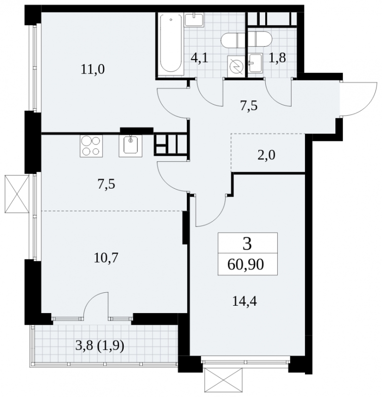2-комнатная квартира в ЖК Скандинавия на 11 этаже в 1 секции. Сдача в 4 кв. 2024 г.