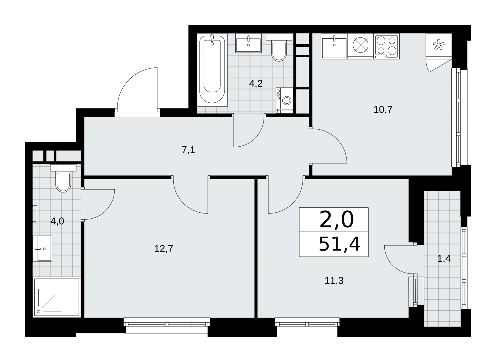2-комнатная квартира с отделкой в ЖК Прео на 20 этаже в 2 секции. Сдача в 4 кв. 2025 г.