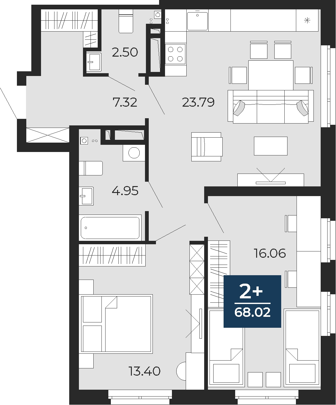 2-комнатная квартира с отделкой в ЖК TopHILLS на 21 этаже в 1 секции. Сдача в 1 кв. 2023 г.