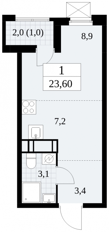 1-комнатная квартира (Студия) с отделкой в ЖК Скандинавия на 15 этаже в 1 секции. Сдача в 4 кв. 2024 г.