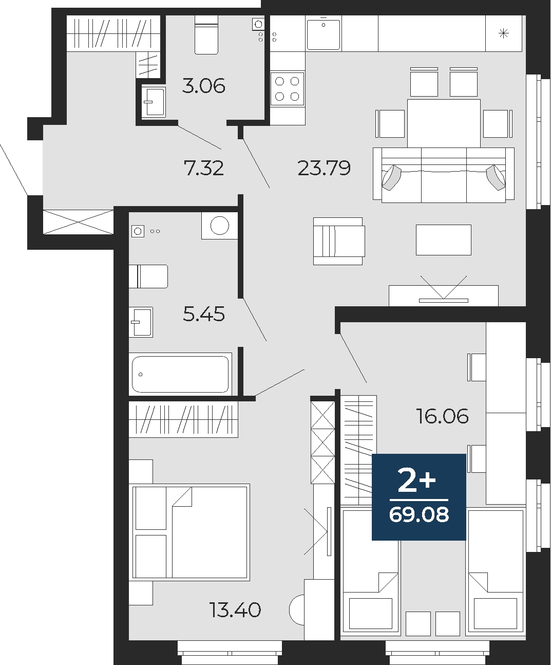 1-комнатная квартира с отделкой в ЖК TopHILLS на 5 этаже в 1 секции. Сдача в 1 кв. 2023 г.