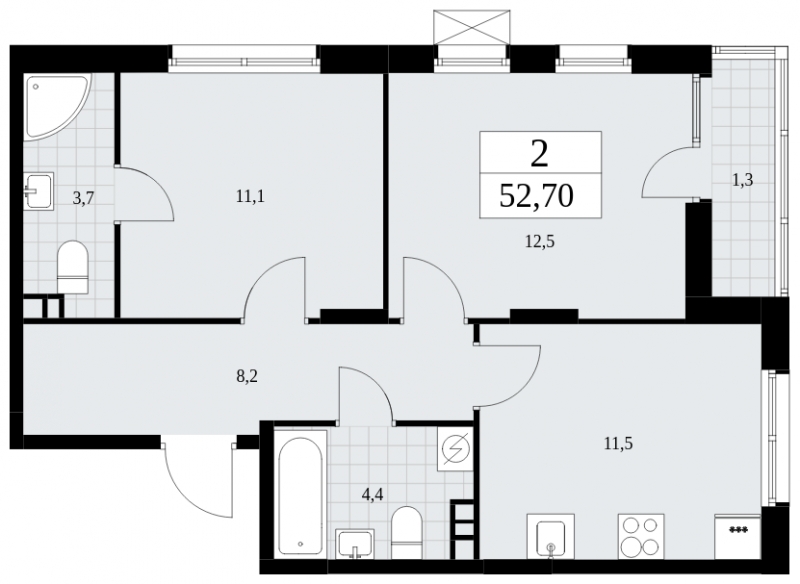 2-комнатная квартира с отделкой в Жилой район Шишимская горка на 3 этаже в 1 секции. Сдача в 4 кв. 2025 г.