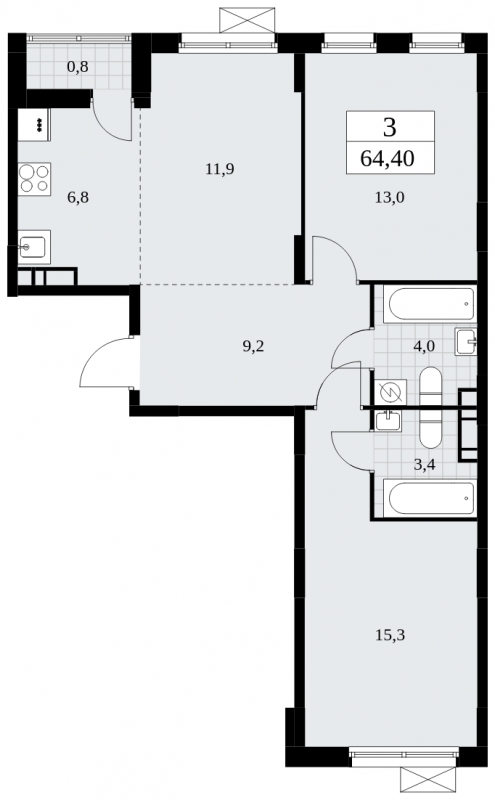 2-комнатная квартира с отделкой в ЖК Прео на 8 этаже в 3 секции. Сдача в 4 кв. 2025 г.