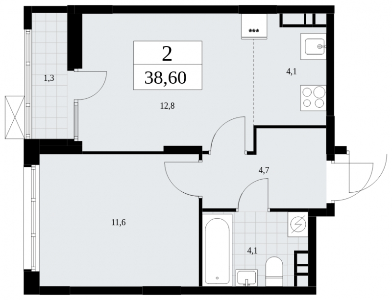 2-комнатная квартира с отделкой в ЖК Прео на 14 этаже в 1 секции. Сдача в 4 кв. 2025 г.