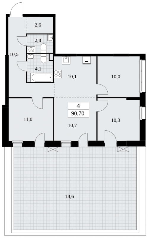 3-комнатная квартира с отделкой в ЖК Прео на 4 этаже в 3 секции. Сдача в 4 кв. 2025 г.