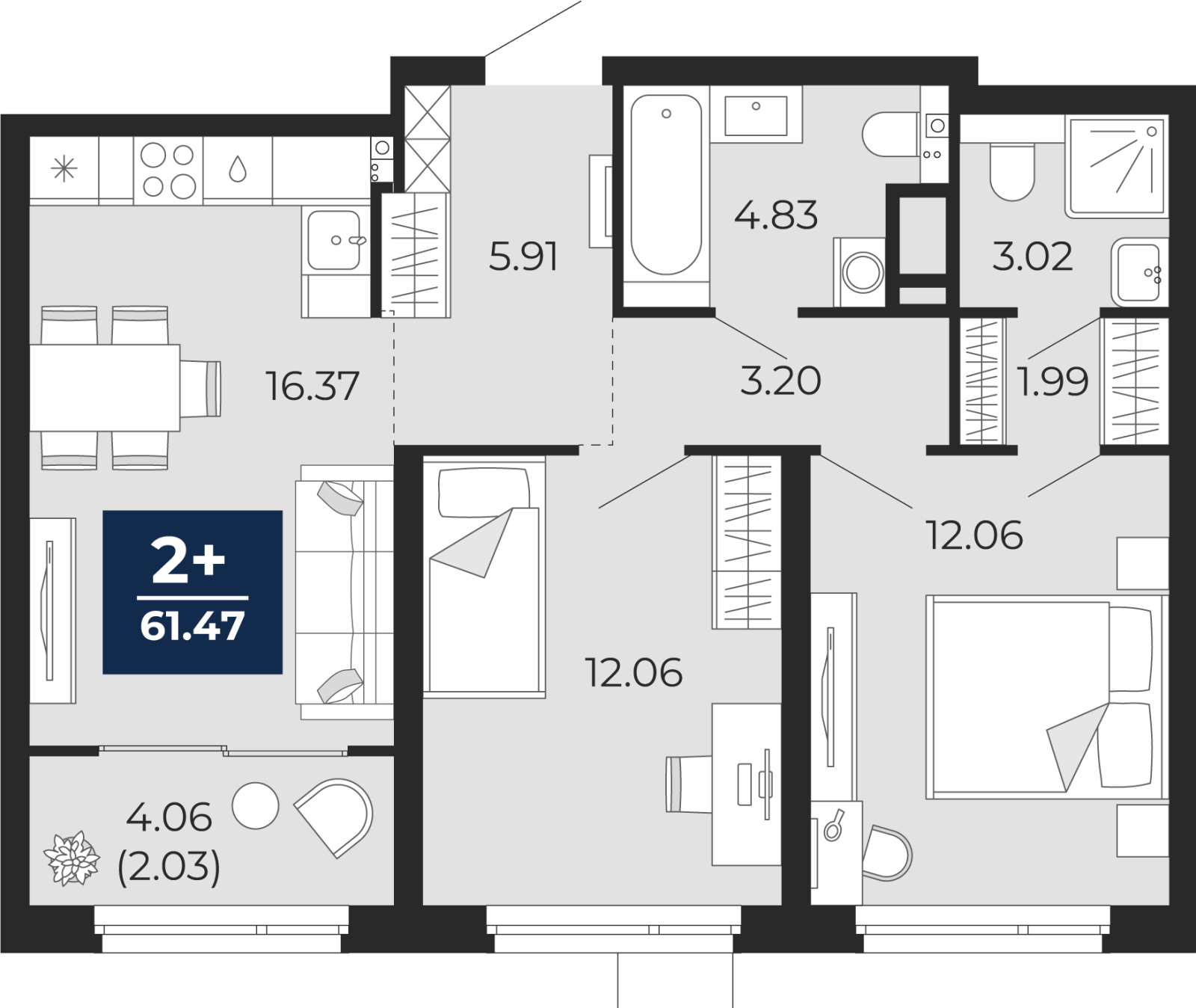 1-комнатная квартира (Студия) с отделкой в ЖК Айвазовский City на 3 этаже в 7.3 секции. Сдача в 3 кв. 2026 г.
