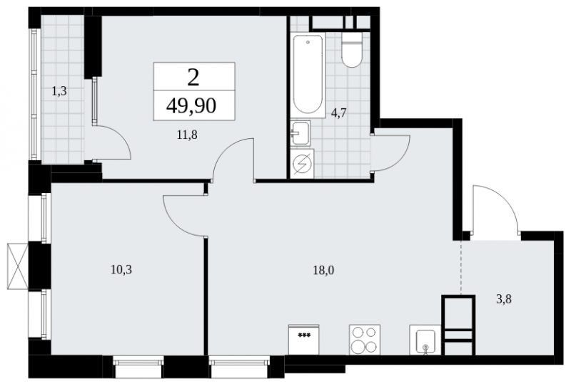 2-комнатная квартира с отделкой в ЖК Прео на 17 этаже в 1 секции. Сдача в 4 кв. 2025 г.