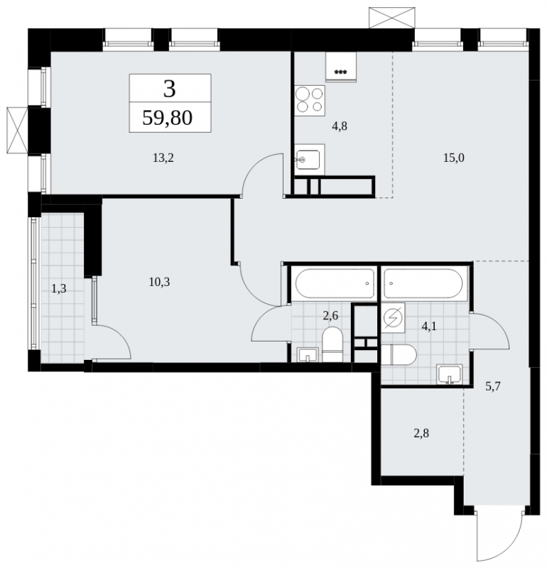 3-комнатная квартира с отделкой в ЖК Прео на 2 этаже в 2 секции. Сдача в 4 кв. 2025 г.