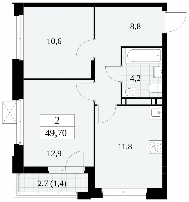 1-комнатная квартира (Студия) в ЖК Скандинавия на 11 этаже в 1 секции. Сдача в 4 кв. 2024 г.