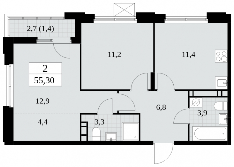 1-комнатная квартира в ЖК Скандинавия на 11 этаже в 1 секции. Сдача в 4 кв. 2024 г.
