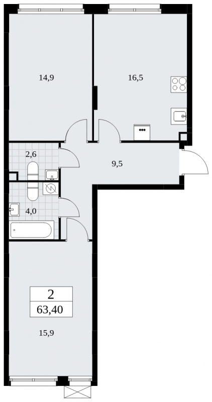 2-комнатная квартира с отделкой в ЖК Прео на 1 этаже в 1 секции. Сдача в 4 кв. 2025 г.