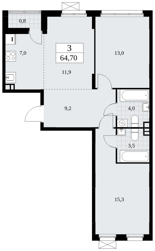 2-комнатная квартира с отделкой в ЖК Прео на 4 этаже в 2 секции. Сдача в 4 кв. 2025 г.