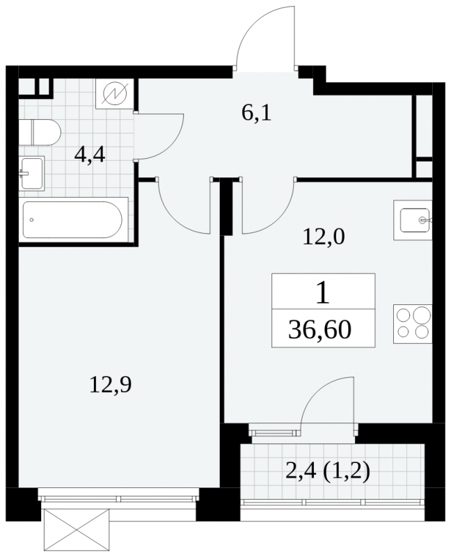 1-комнатная квартира (Студия) в ЖК Скандинавия на 13 этаже в 1 секции. Сдача в 4 кв. 2024 г.