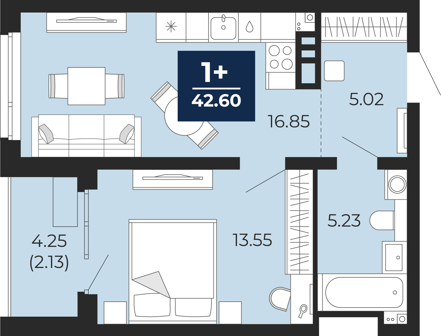 1-комнатная квартира (Студия) с отделкой в ЖК Второй Нагатинский на 21 этаже в 1 секции. Сдача в 4 кв. 2023 г.