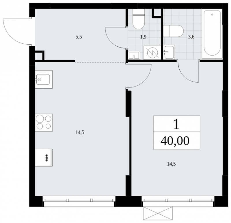 1-комнатная квартира с отделкой в ЖК Прео на 11 этаже в 1 секции. Сдача в 4 кв. 2025 г.