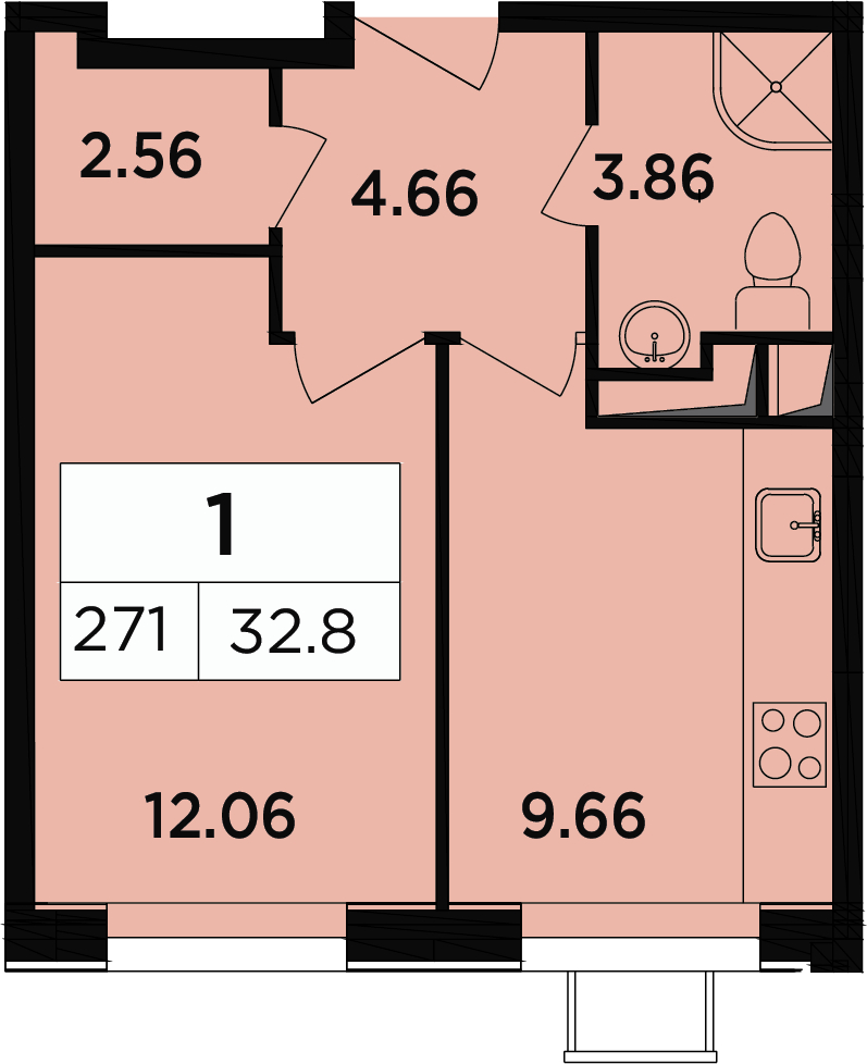 1-комнатная квартира в ЖК Легендарный Квартал на Березовой  аллее на 2 этаже в 1 секции. Сдача в 3 кв. 2019 г.