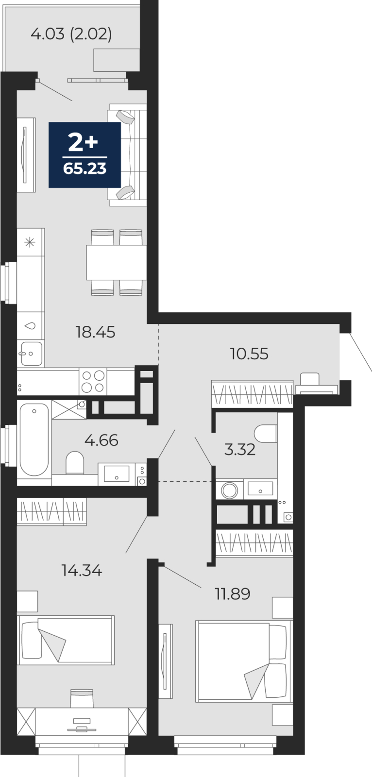 2-комнатная квартира с отделкой в Квартал Депо на 10 этаже в 6 секции. Сдача в 2 кв. 2024 г.