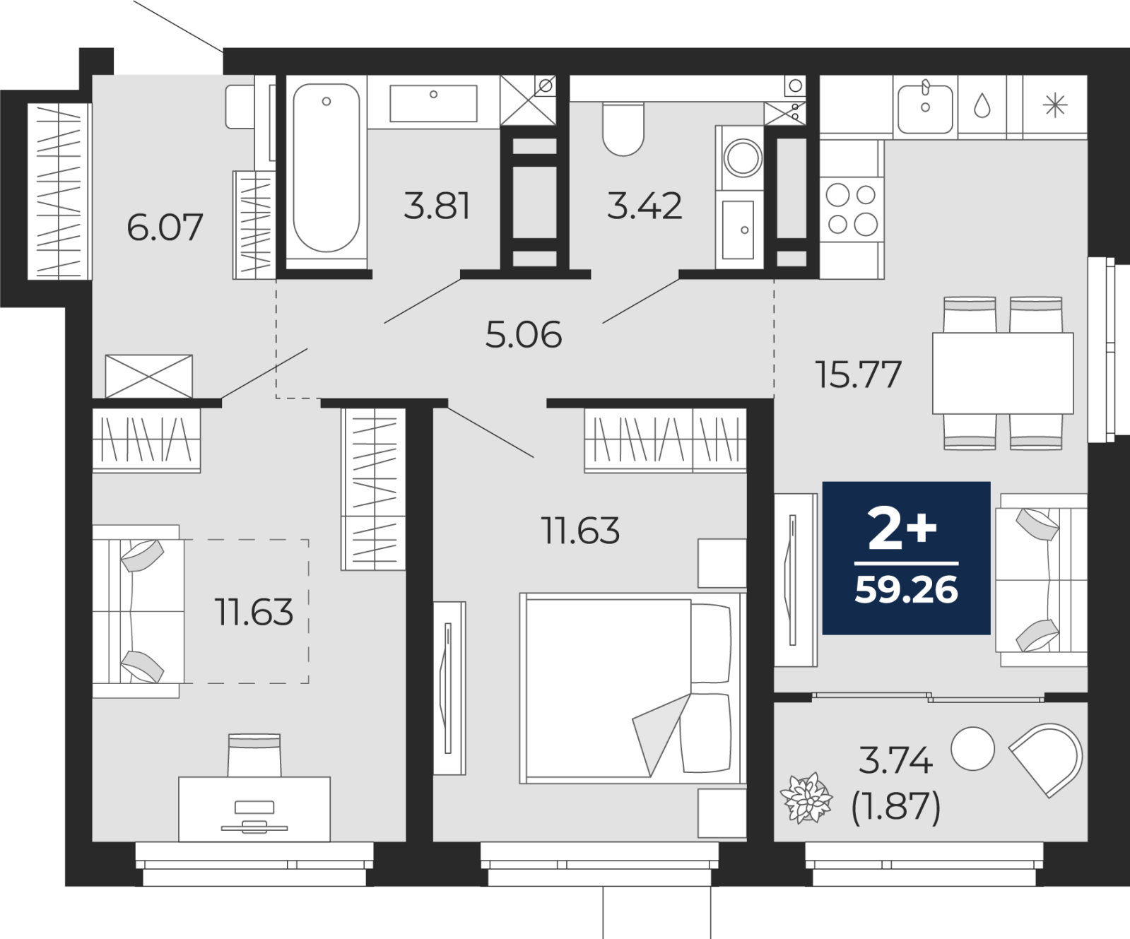 3-комнатная квартира с отделкой в ЖК West Garden на 3 этаже в 1 секции. Сдача в 2 кв. 2023 г.