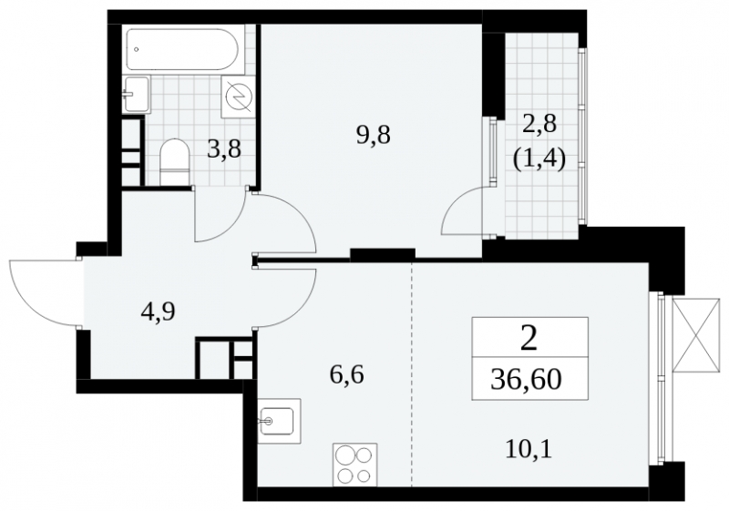 2-комнатная квартира в ЖК Скандинавия на 10 этаже в 3 секции. Сдача в 4 кв. 2024 г.