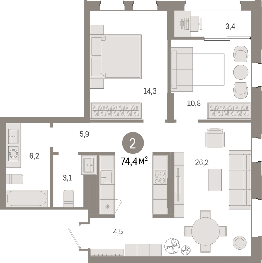 2-комнатная квартира с отделкой в ЖК Прео на 2 этаже в 2 секции. Сдача в 4 кв. 2025 г.