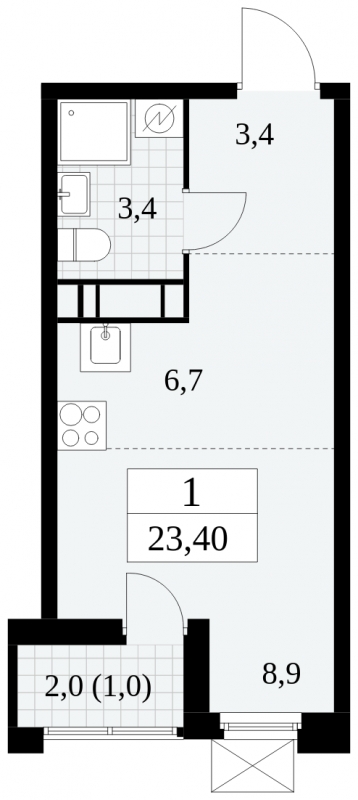 1-комнатная квартира (Студия) в ЖК Скандинавия на 11 этаже в 3 секции. Сдача в 4 кв. 2024 г.