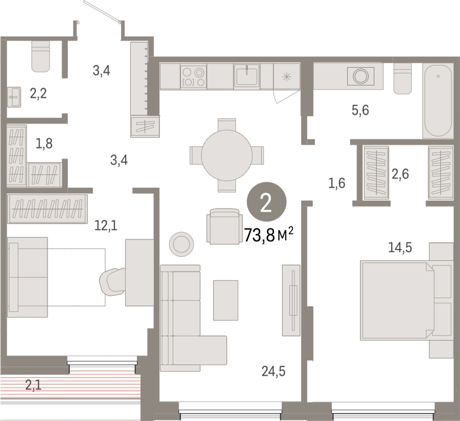 3-комнатная квартира с отделкой в ЖК Прео на 14 этаже в 1 секции. Сдача в 4 кв. 2025 г.