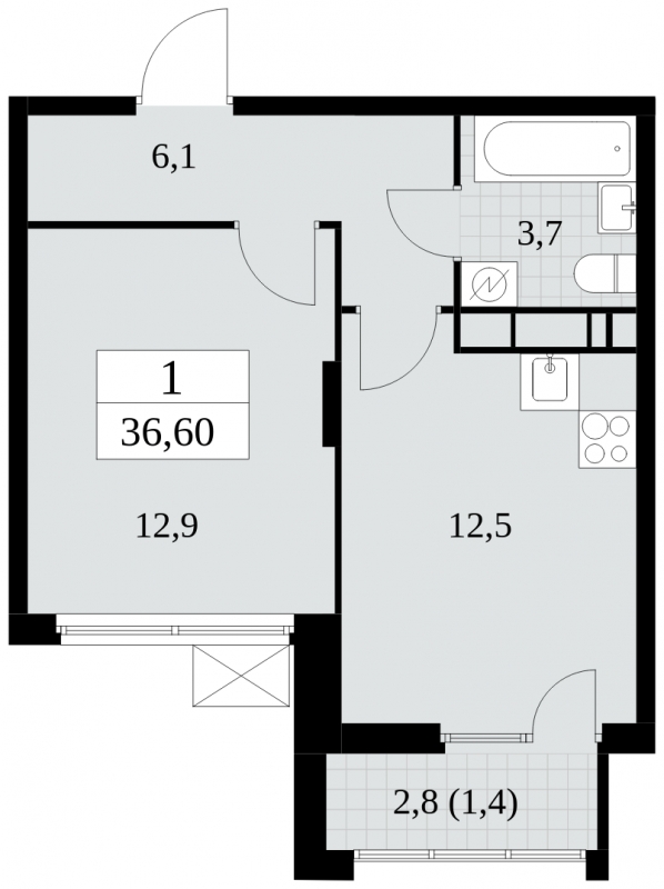1-комнатная квартира (Студия) в ЖК Скандинавия на 9 этаже в 1 секции. Сдача в 4 кв. 2024 г.