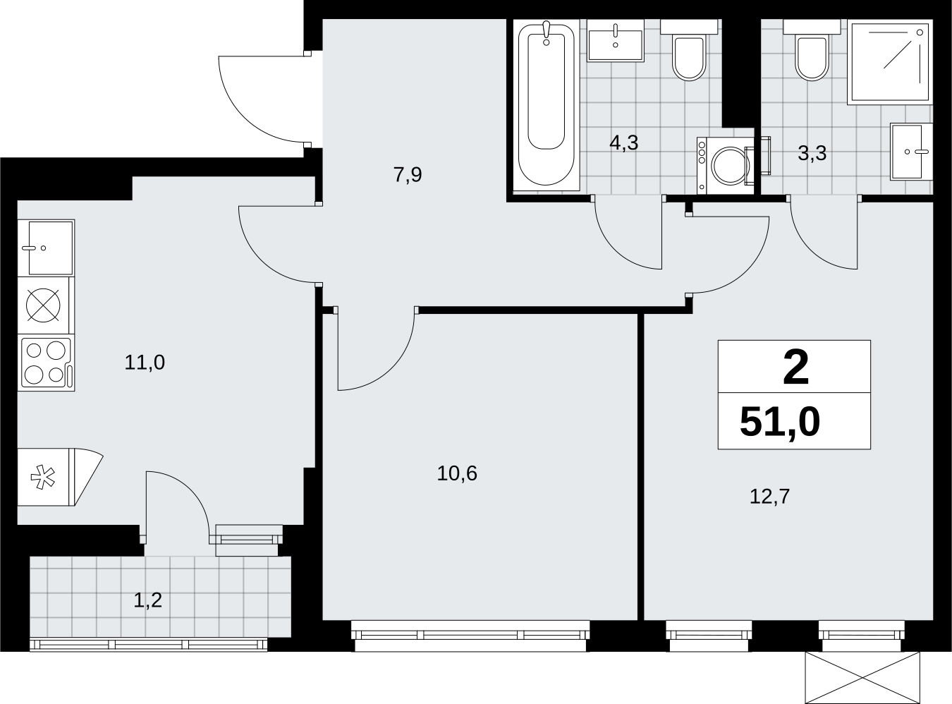 3-комнатная квартира в ЖК Дзен-кварталы на 11 этаже в 1 секции. Сдача в 1 кв. 2025 г.