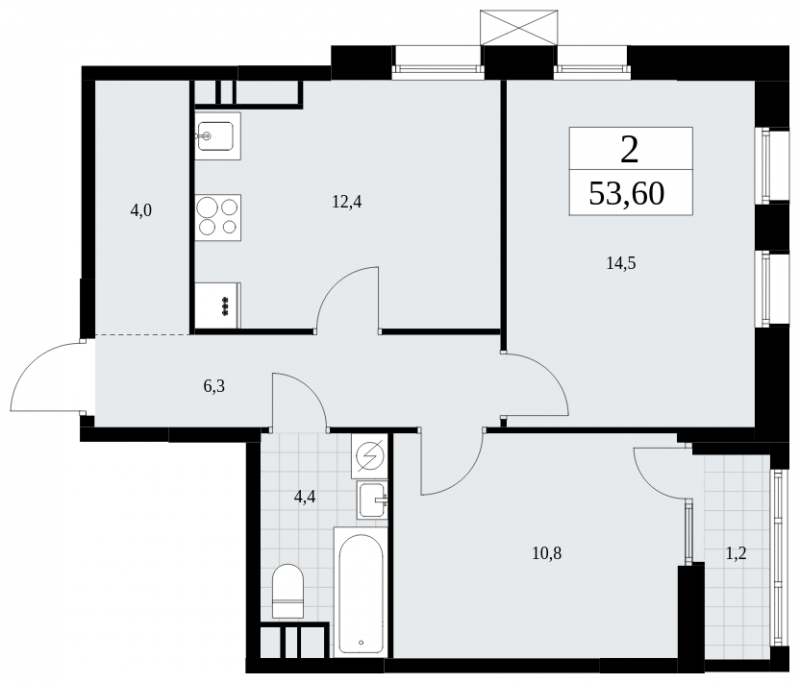 2-комнатная квартира в ЖК Дзен-кварталы на 12 этаже в 1 секции. Сдача в 1 кв. 2025 г.