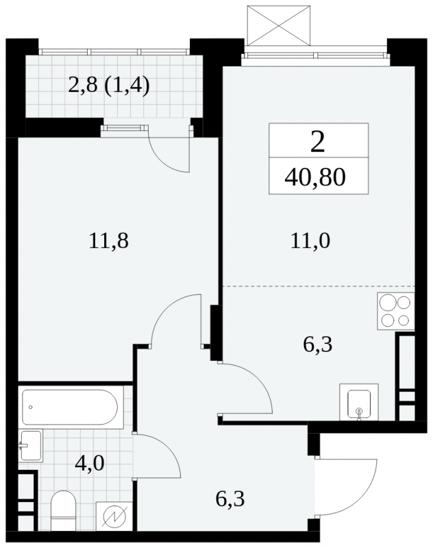 2-комнатная квартира в ЖК Скандинавия на 12 этаже в 1 секции. Сдача в 4 кв. 2024 г.