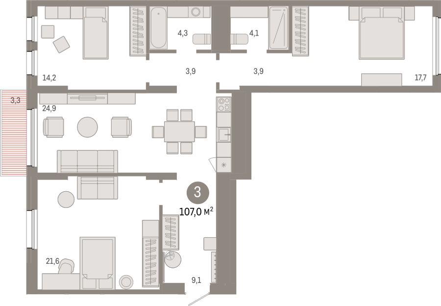 3-комнатная квартира с отделкой в Квартал Депо на 8 этаже в 4 секции. Сдача в 2 кв. 2024 г.