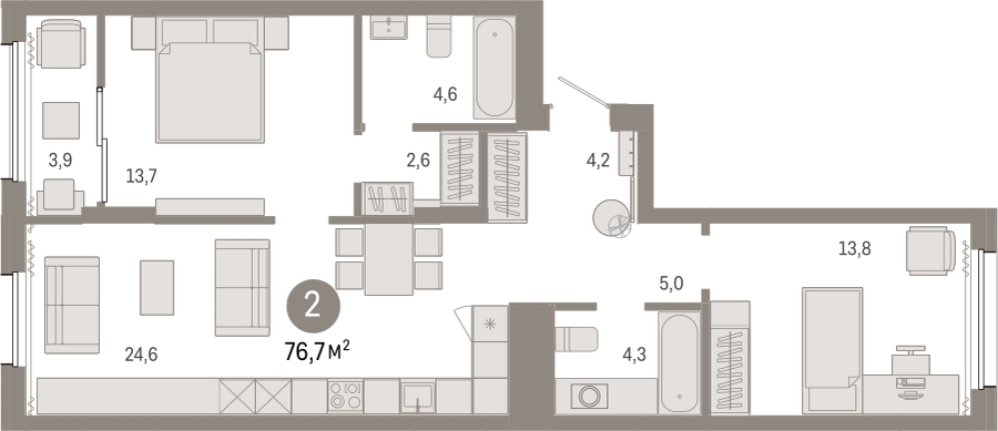 2-комнатная квартира с отделкой в Квартал Депо на 6 этаже в 1 секции. Сдача в 2 кв. 2024 г.