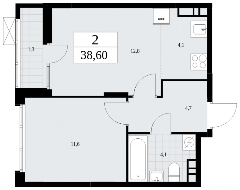 1-комнатная квартира (Студия) с отделкой в Велнес-квартал Никольский на 3 этаже в 5 секции. Сдача в 4 кв. 2024 г.