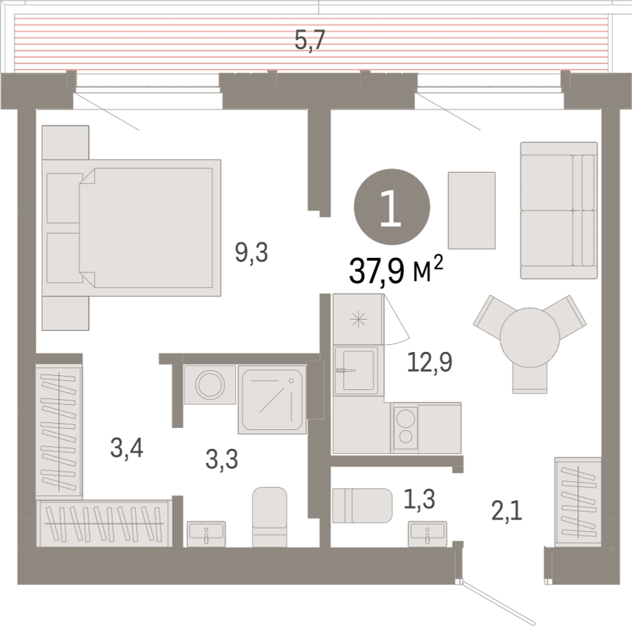 1-комнатная квартира (Студия) с отделкой в Велнес-квартал Никольский на 2 этаже в 2 секции. Сдача в 4 кв. 2024 г.