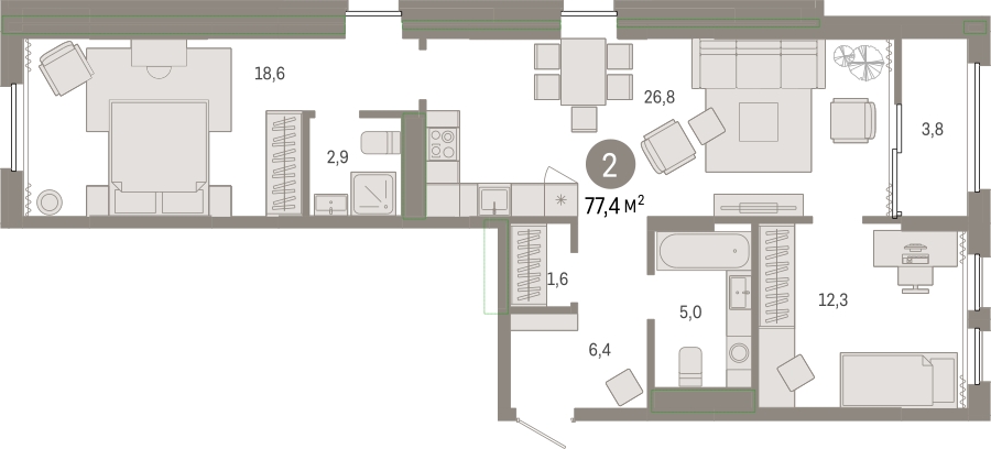 2-комнатная квартира в ЖК Дзен-кварталы на 6 этаже в 4 секции. Сдача в 1 кв. 2025 г.