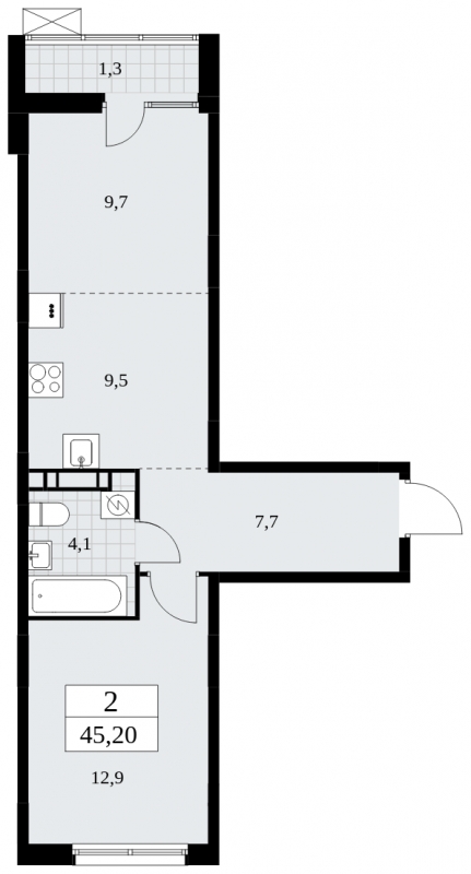 2-комнатная квартира в ЖК Дзен-кварталы на 7 этаже в 4 секции. Сдача в 1 кв. 2025 г.