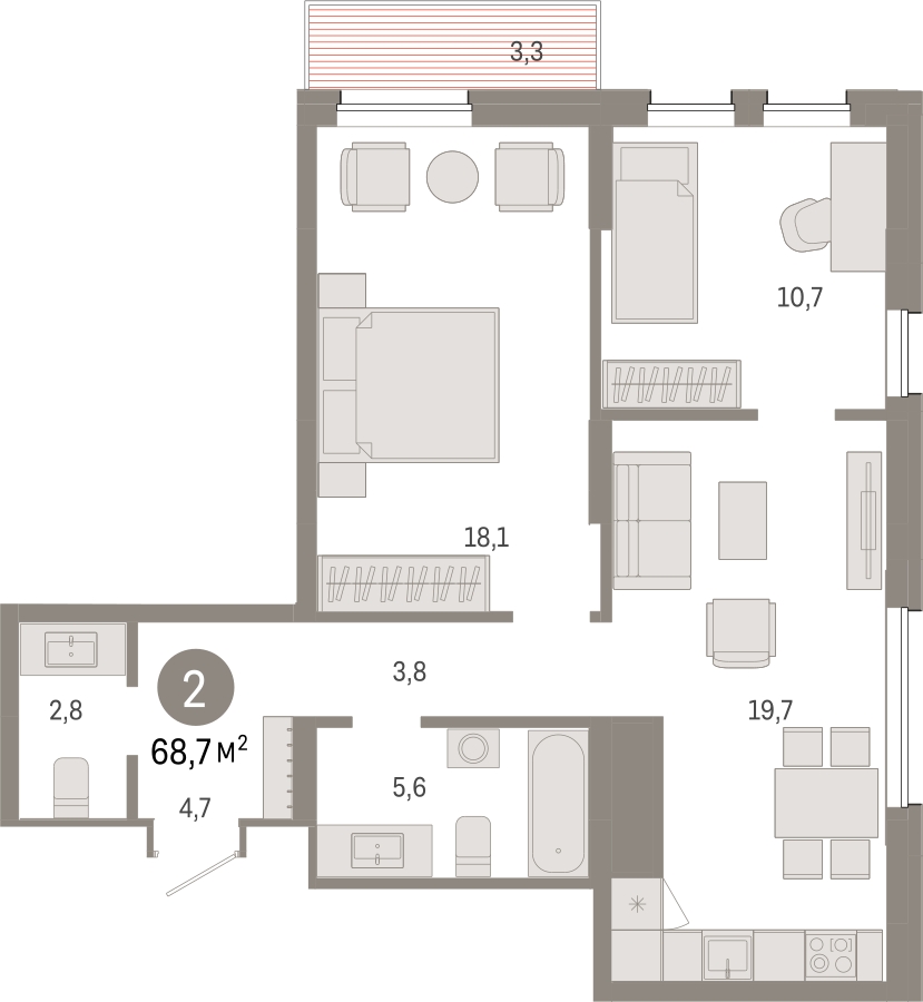 2-комнатная квартира в ЖК Дзен-кварталы на 8 этаже в 4 секции. Сдача в 1 кв. 2025 г.