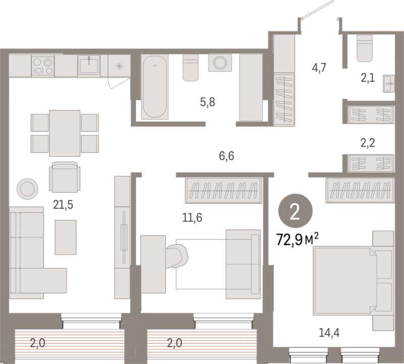 1-комнатная квартира с отделкой в Брусника в Академическом на 5 этаже в 6 секции. Сдача в 3 кв. 2026 г.