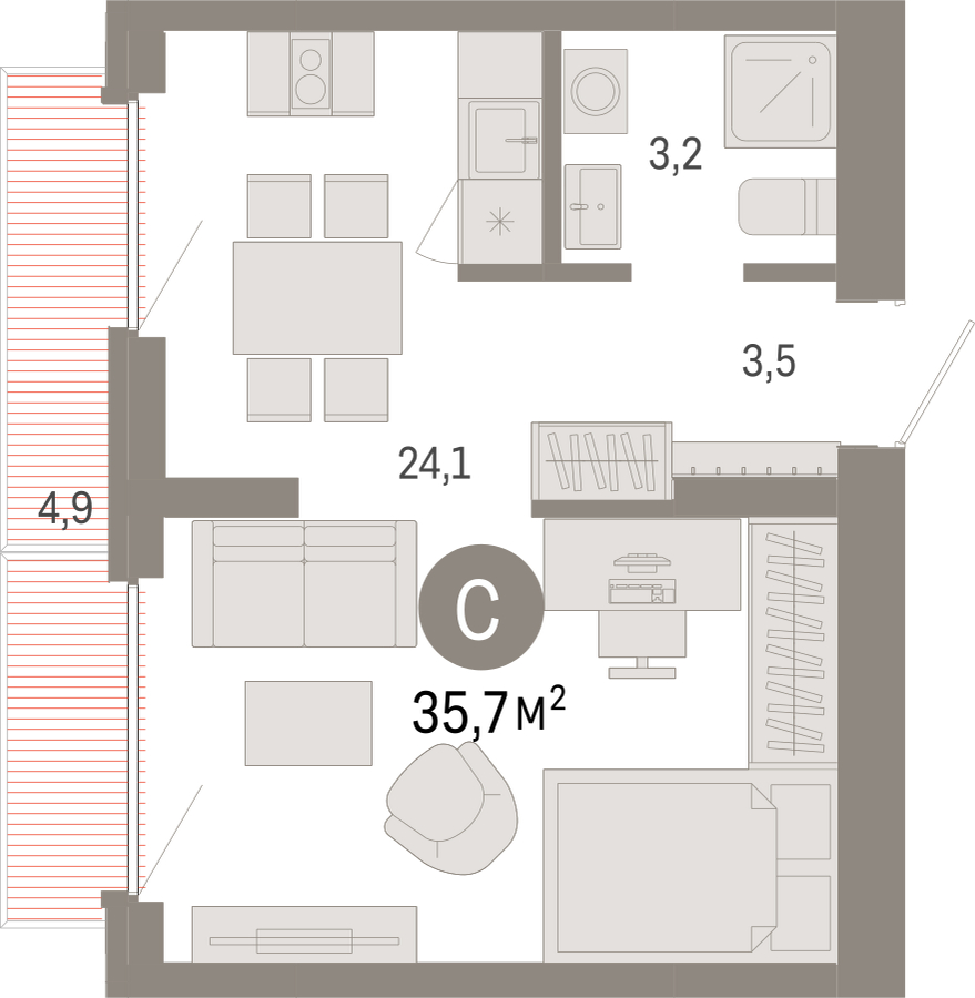 1-комнатная квартира (Студия) с отделкой в ЖК Прео на 13 этаже в 1 секции. Сдача в 4 кв. 2025 г.